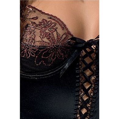 Корсет з пажами BRIDA CORSET black S/M - Passion Exclusive, трусики, шнурівка PS22714 фото