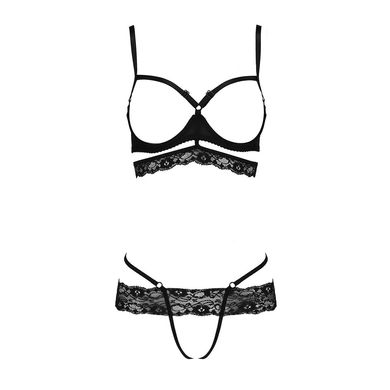 Комплект белья SARIA SET OpenBra black L/XL - Passion Exclusive: стрэпы: откртый лиф, стринги PS25001 фото