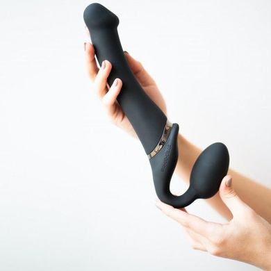 Безремінний страпон з вібрацією Strap-On-Me Vibrating Black L, діаметр 3,7см, пульт ДК, регульований SO3829 фото