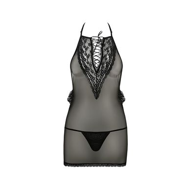 Сорочка прозора приталена ERZA CHEMISE black XXL/XXXL - Passion, трусики PS26006 фото