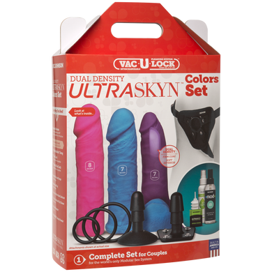 Набір для страпону Doc Johnson Vac-U-Lock Dual Density UltraSKYN Colors Set, діаметр 3х4,5 см SO1988 фото